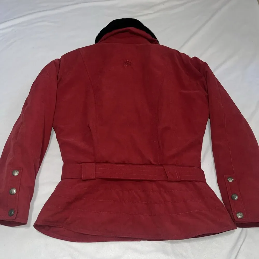 Women’s Vintage Nila Skiwear Size 12 Red And Black Jacket W Faux Fur Collar